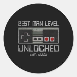 Pegatina Redonda Mejor hombre Chelor Party 2025 Gamer Esposo Boda P