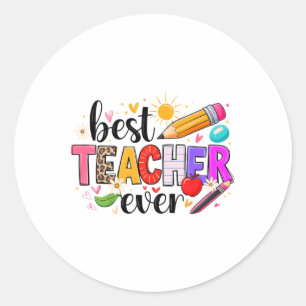 Pegatina Redonda Mejor maestro jamás de vuelta a la escuela lindo e