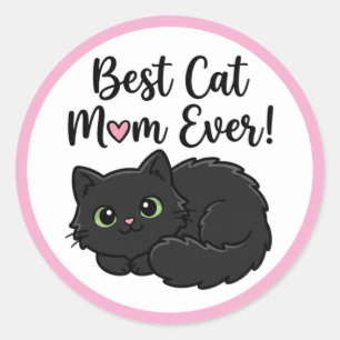 Pegatina Redonda Mejor Mamá de Gatos del Mundo Gato Negro