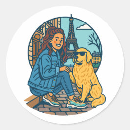 Pegatina Redonda Mejor Mamá de Perro en París