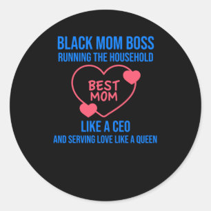 Pegatina Redonda Mejor Mamá - Madre Negra Jefe Dirigiendo Al Chico.