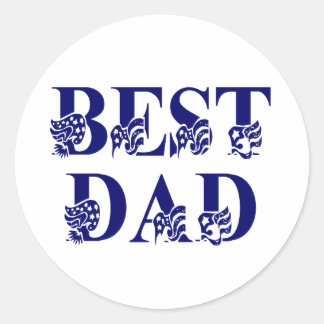 Pegatina Redonda Mejor Papá con Banderas Azul Texto