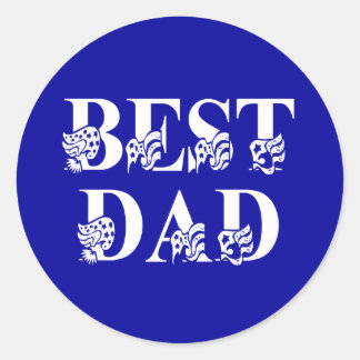Pegatina Redonda Mejor papá con banderas de texto blanco