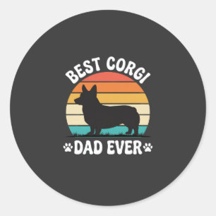 Pegatina Redonda Mejor papá Corgi Retro Perro