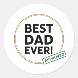 Pegatina Redonda Mejor papa de la historia, diseño de texto aprobad