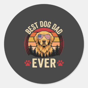 Pegatina Redonda Mejor papá de perro Retro Golden Retriever
