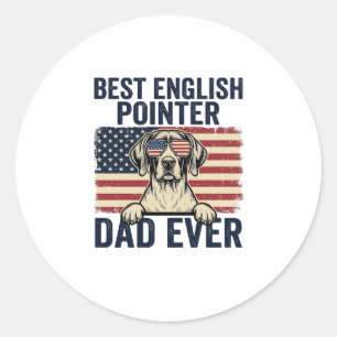 Pegatina Redonda Mejor papá de Pointer inglés patriota perrito