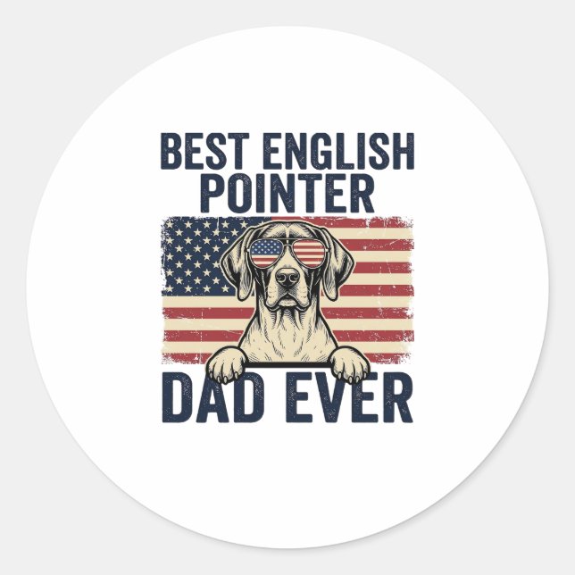 Pegatina Redonda Mejor papá de Pointer inglés patriota perrito (Anverso)