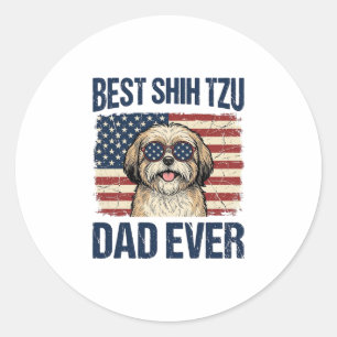 Pegatina Redonda Mejor papá de Shih Tzu patriota perruno