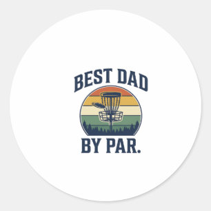 Pegatina Redonda Mejor Papá Por Disc Golf Diseño Vintage Atardecer_