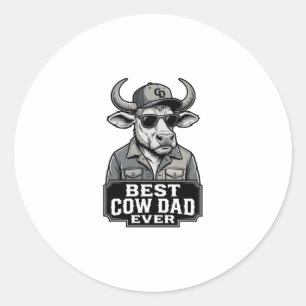 Pegatina Redonda Mejor Papá Vaca de Todos los Tiempos Diseño de Gra