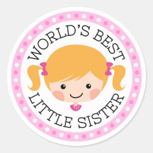 Pegatina Redonda Mejor personalizado hermanita del mundo chica pelo