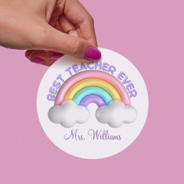 Pegatina Redonda mejor profesor jamás lindo arco iris personalizado