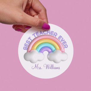 Pegatina Redonda mejor profesor jamás lindo arco iris personalizado