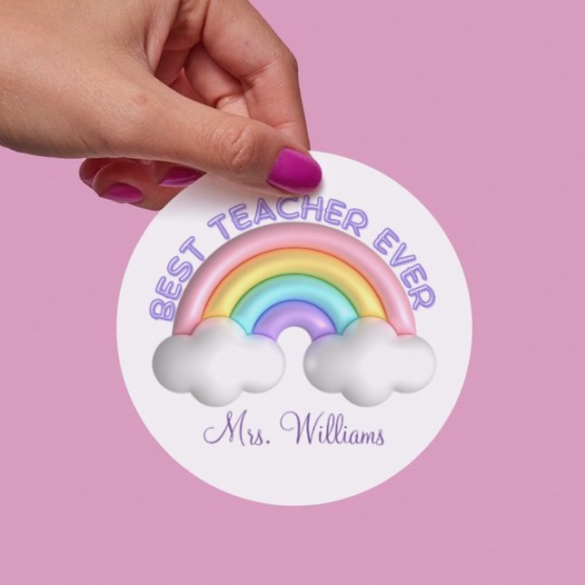 Pegatina Redonda mejor profesor jamás lindo arco iris personalizado (Subido por el creador)