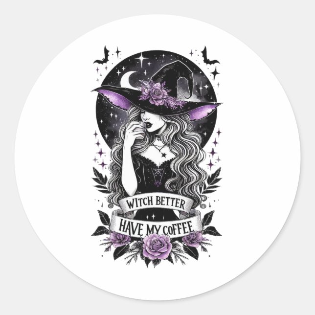 Pegatina Redonda Mejor Que La Bruja De Mi Café Sea Graciosa Para Ha (Anverso)