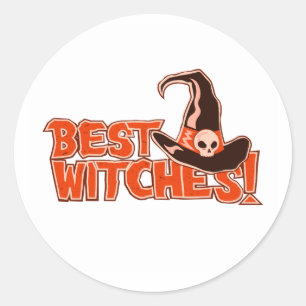 Pegatina Redonda Mejor Regalo de Halloween con Gorra de brujas