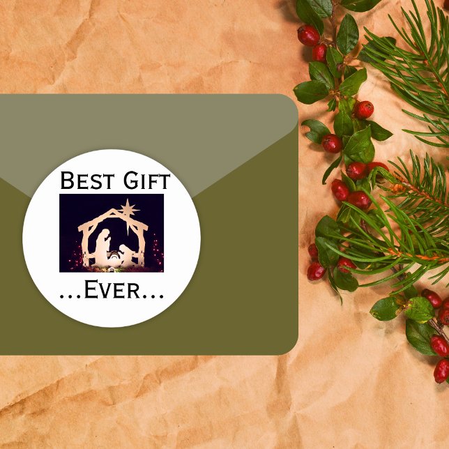 Pegatina Redonda Mejor Regalo Navidades Historia de Natividad (Subido por el creador)