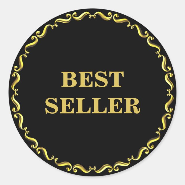 Pegatina Redonda Mejor vendedor de oro y marco dorado elegante (Anverso)