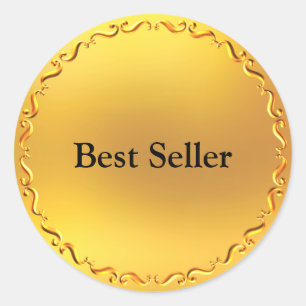 Pegatina Redonda Mejor vendido vector dorado
