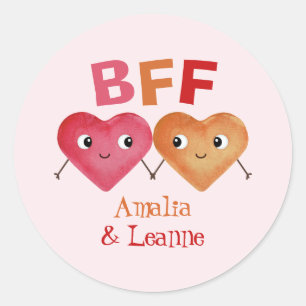 Pegatina Redonda Mejores Amigas Para Siempre BFF corazón lindo pare
