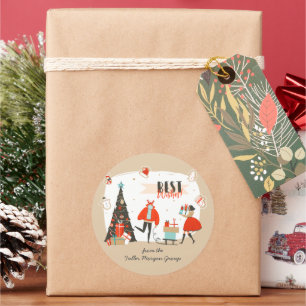 Pegatina Redonda Mejores deseos de Navidad Retro moderno de media