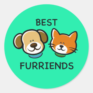 Pegatina Redonda Mejores Furriends – Perro y Gato Adorables