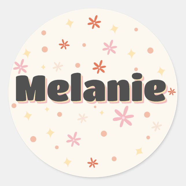 Pegatina Redonda Melanie nombre diseño lindo (Anverso)