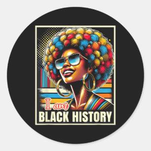 Pegatina Redonda Melanin Afro Reina Negra Soy Retro De Historia Neg