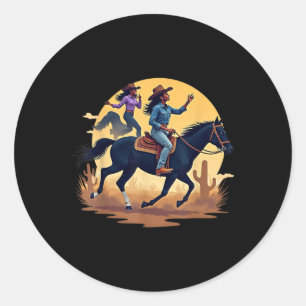 Pegatina Redonda Melanin Black Women Western Rodeo Black Cowgirls T