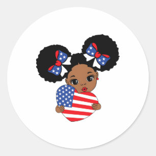Pegatina Redonda Melanin, Chica negro, Bandera Afroamericana, Coraz