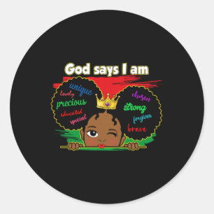 Pegatina Redonda Melanin Chica Toddler God dice que soy historia ne