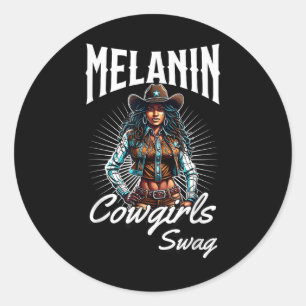 Pegatina Redonda Melanin Cowgirl African Melanin Black History Cowg