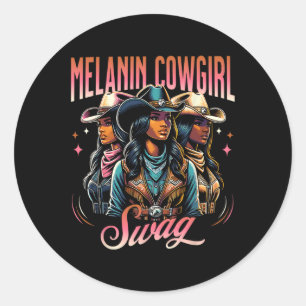 Pegatina Redonda Melanin Cowgirl Swag Estilo Occidental Historia Ne