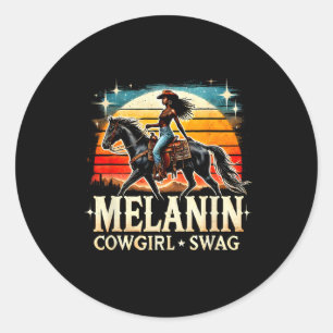Pegatina Redonda Melanin Cowgirl Swag Mujeres historia africana neg