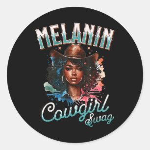 Pegatina Redonda Melanin Cowgirls African Melanin Bandera Estadouni