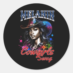 Pegatina Redonda Melanin Cowgirls African Melanin Bandera Estadouni