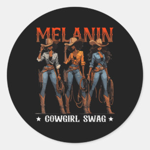 Pegatina Redonda Melanin Cowgirls African Melanin Cowgirl Swag Blac