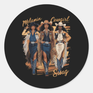Pegatina Redonda Melanin Cowgirls African Melanin Cowgirl Swag Blac