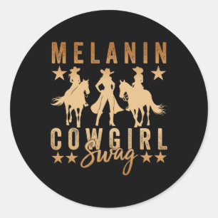 Pegatina Redonda Melanin Cowgirls African Melanin Cowgirl Swag Blac