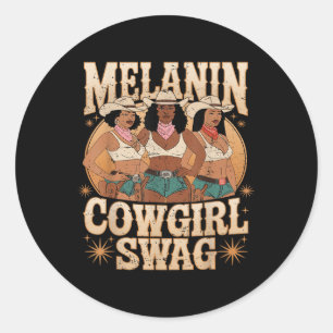 Pegatina Redonda Melanin Cowgirls Swag African Melanin Cowgirl Blac