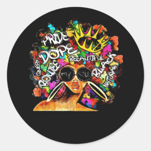 Pegatina Redonda Melanin Dope, la reina negra retro afro