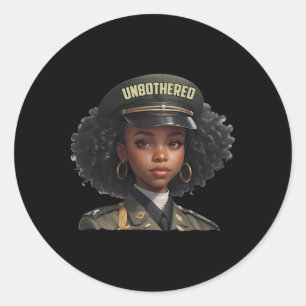 Pegatina Redonda Melanin Impasible Mujer Negra Locs Camuflaje Negro