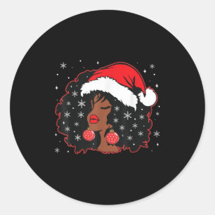 Pegatina Redonda Melanin Navidades de la Chica africana norteameric