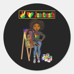Pegatina Redonda Melanin Peace Love Juneteen (Mujeres negras en jun