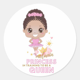Pegatina Redonda Melanin Princess Entrenamiento Para Ser Reina Ball