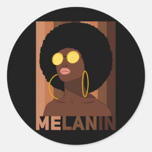 Pegatina Redonda Melanin Queen African American Black History Mono