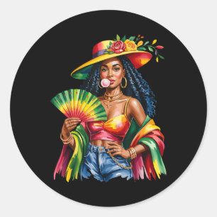 Pegatina Redonda Melanin Reina de las mujeres negras afro junio