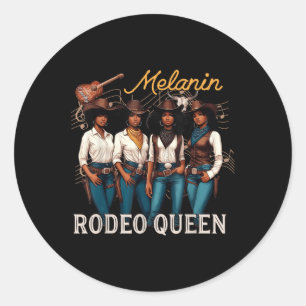 Pegatina Redonda Melanin Rodeo Reina Mujer Negra Novia Afroamerican