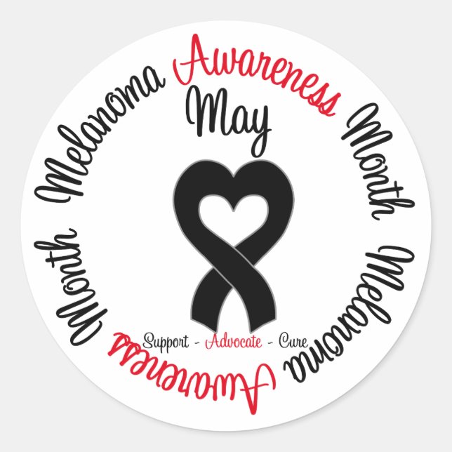 Pegatina Redonda Melanoma Awareness Month Heart Ribbon (Anverso)